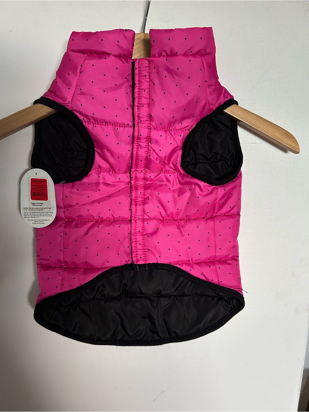 Top Paw Bright Pink Polka Dot Quilted Pet Vest with Black Trim